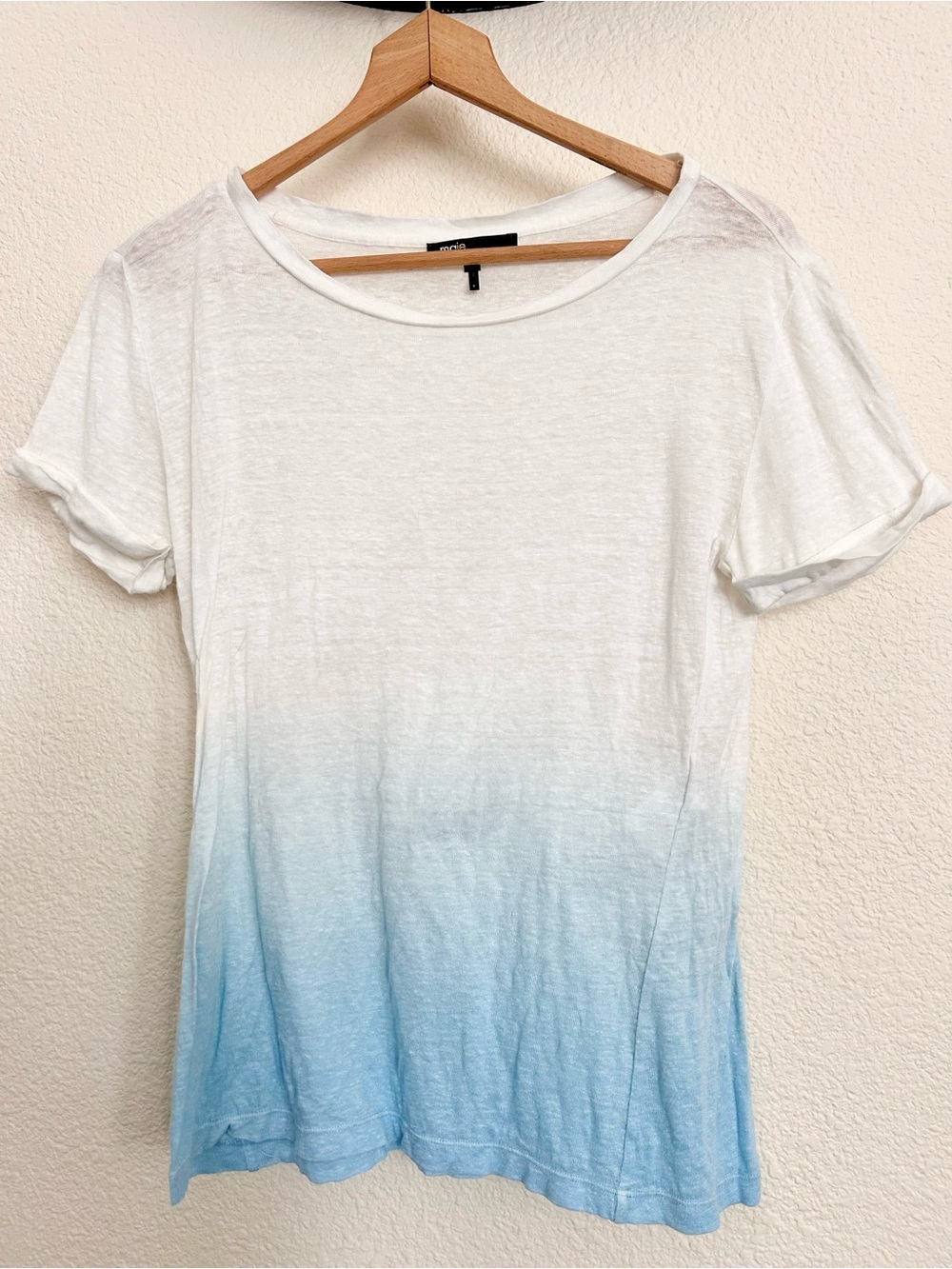 $195 Maje White & Blue 100% Linen Dip-Dye Ombre
Slub T-Shirt - Size 1 Small